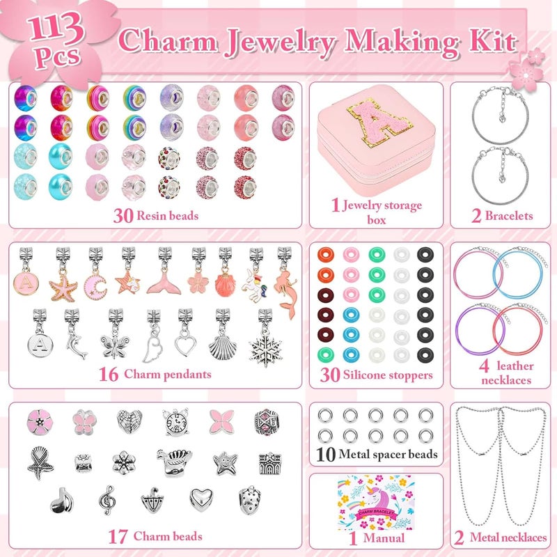 LifeisLuck Charm Bracelet Making Kit, Cute Jewelry Making Kit for Pendants DIY Charm Necklace Kit with Bracelet Organizer Box Unicorns Crafts Pink Stuff Birthday Gifts – A - Image 2